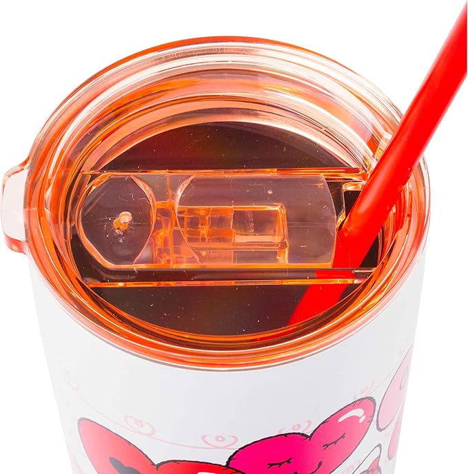 Silver Buffalo Hello Kitty Heart Balloons Double Walled Stainless Steel Tumbler with Straw, 22 Ounces