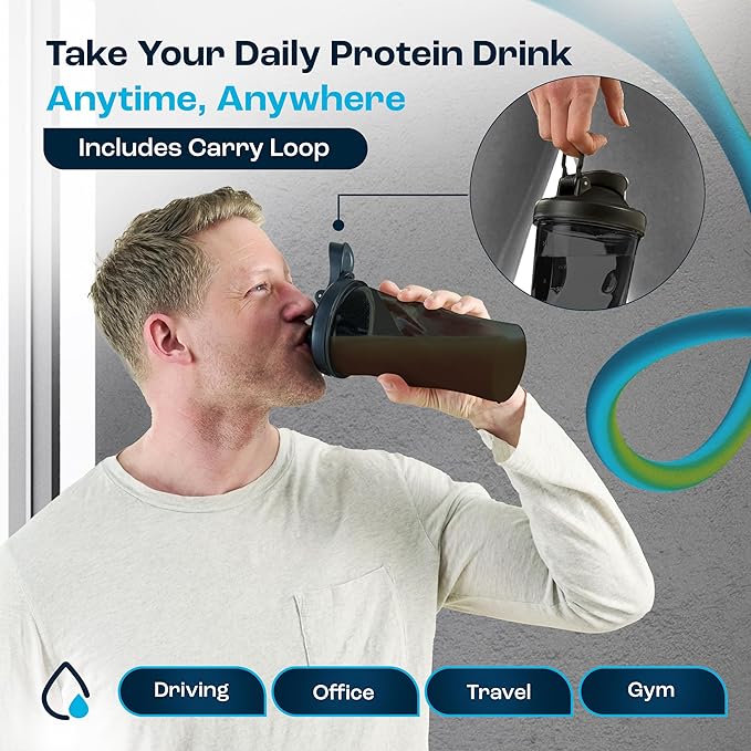 AQUAFIT Protein Shaker Bottle - Shaker Cups For Protein Shakes - Shaker Bottles For Protein Mixes, Protein Shaker Cup Bottle, Workout Shaker Bottle, Protein Shake Bottle, Mixer Bottle (All-Black)