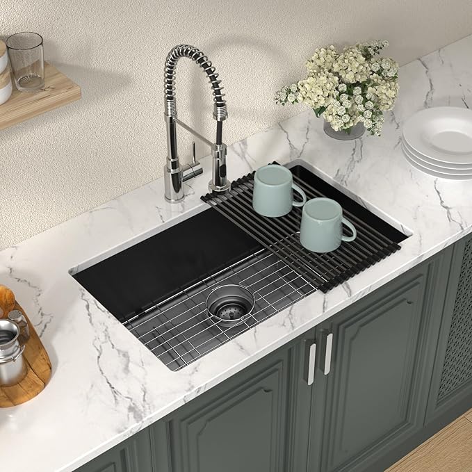 27 Black Kitchen Sink - Lordear 27 x 19 Inch Undermount Sink Gunmetal Black 16 Gauge Stainless Steel Deep Single Bowl Handmade Sinks Basin