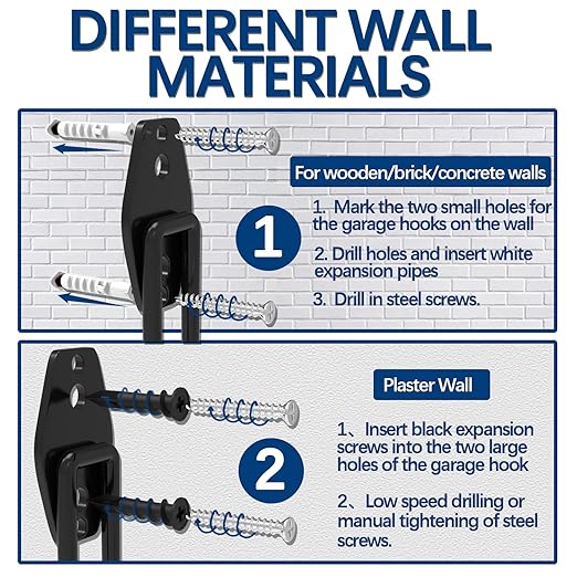 3-H Garage Wall Hooks 14 Pack, Garage Hooks Heavy Duty with Extra Welding Spots, Wall Mount Storage Organizer for Hanging Garden Lawn Tools Ladder Bike WeedEater Chair Shovel Blower (Grey)
