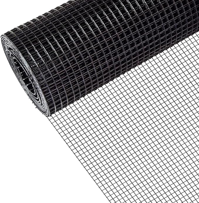 24" x 100' 1/4inch Hardware Cloth, Black Vinyl Coated Chicken Wire Fence Galvanized Welded Mesh Roll for Home Garden Rabbit Cage