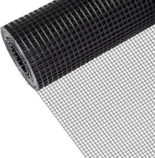 24" x 100' 1/4inch Hardware Cloth, Black Vinyl Coated Chicken Wire Fence Galvanized Welded Mesh Roll for Home Garden Rabbit Cage