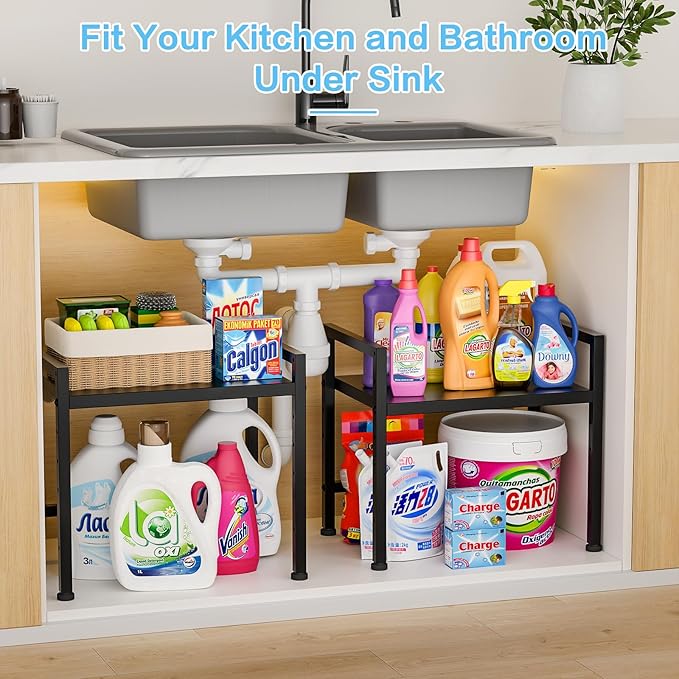 17.3 Inches Metal Storage Shelves,150LBS Heavy Duty Shelving Units and Storage For Small Appliance,Adjustable Utility Storage and Organization Shelf Rack For Kitchen Cabinet Closet Under Sink Pantry