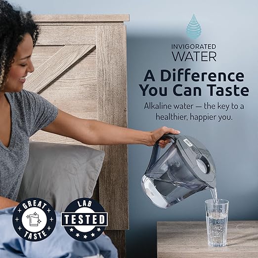 pH Restore Alkaline Water Pitcher - Long Lasting Water Filter Pitcher with Multi-Stage Filtration System - Water Jug for High pH, Pure Drinking Water - 3.5 L / 118 Oz - Grey
