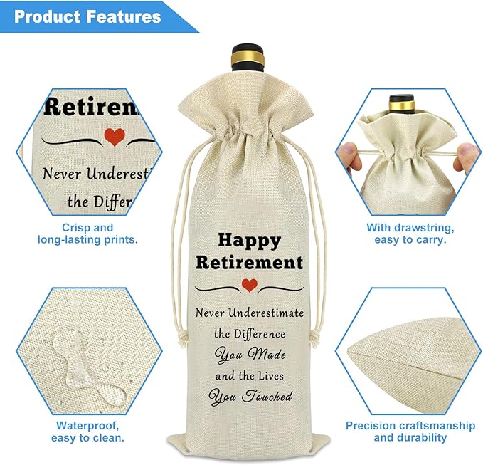 Happy Retirement Leaving Gifts Wine Bag Inspirational Retirement Gifts for Teacher Coworker Friend Colleagues Nurse Boss Coach Appreciation Gifts Going Away Gift for Men Women Wine Bottle Bag