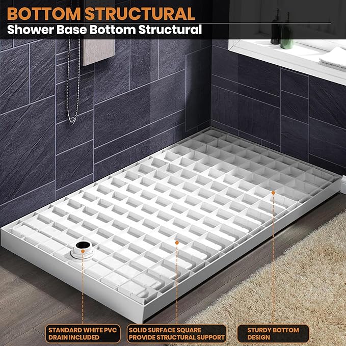 Shower Base Pan in White Left Linear Drainer, Rectangular Shower Base 48"×36"×4" with Non-Slip Floor Panel and Stainless Steel Shower Drain Cover