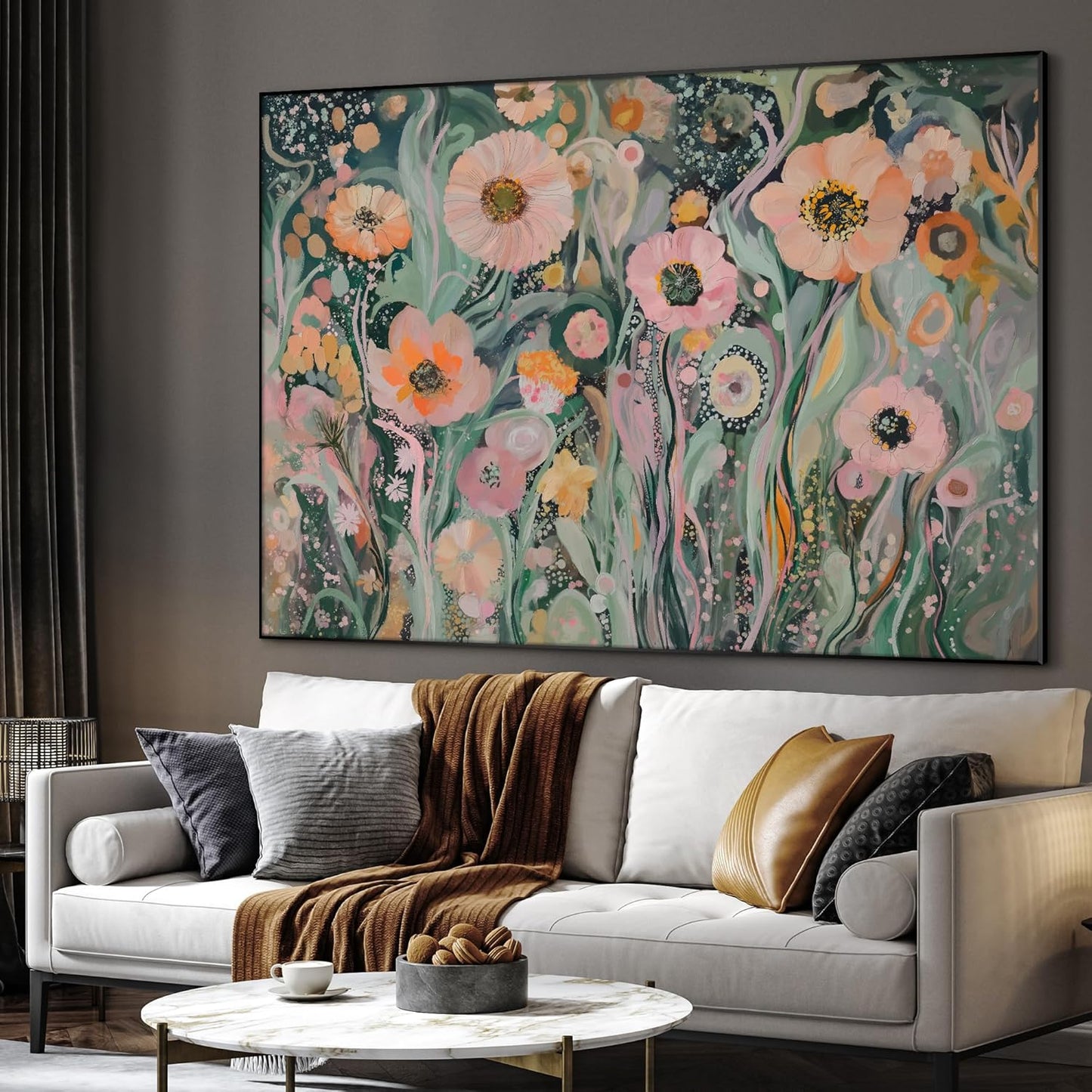 SIGNWIN 60"x72" Extra Large Framed Wall Art Whimsical Garden Bloom, Colorful Abstract Floral for Home Living Room Bedroom Decor (Frame Assembly Required)