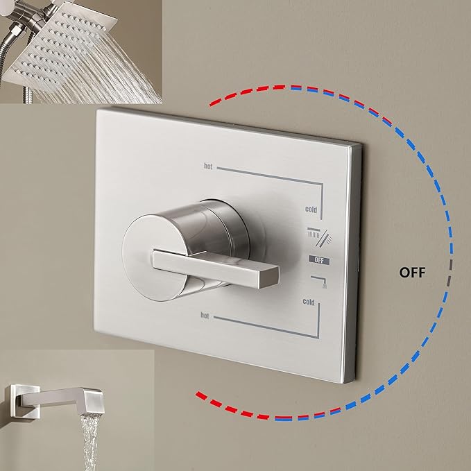 Tub and Shower Faucet Set Dual Shower Heads with Handheld Spray Combo and Tub Spout, All Metal Dual Shower Head Combo and 3-Way Diverter,Tub Faucet Brushed Nickel