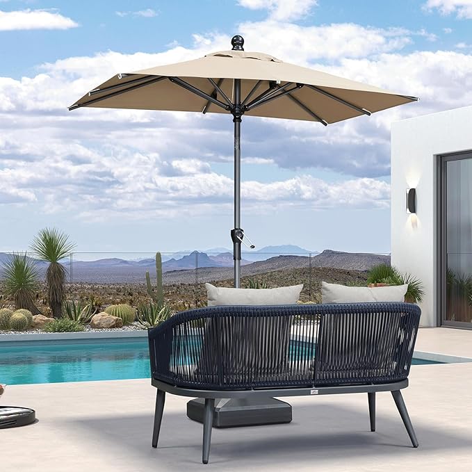 PURPLE LEAF 6' x 4' Rectangular Patio Umbrella Outdoor Table Umbrella Aluminum Frame Market Umbrella Sun Umbrella with 8 Sturdy Ribs Tilt for Garden Deck Lawn Pool Taupe