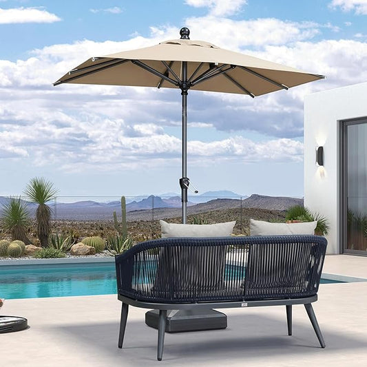 PURPLE LEAF 6' x 4' Rectangular Patio Umbrella Outdoor Table Umbrella Aluminum Frame Market Umbrella Sun Umbrella with 8 Sturdy Ribs Tilt for Garden Deck Lawn Pool Taupe