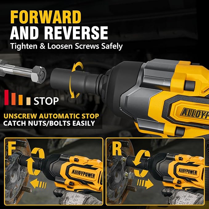 Cordless Impact Wrench, 900Ft-lbs (1200N.m) 1/2" Brushless Impact Gun, 20V High Torque Power Impact Driver, 2x4.0Ah Batteries,Brushless Motor 2400 RPM Variable Speeds for Family Car/Pickup Truck/Mower