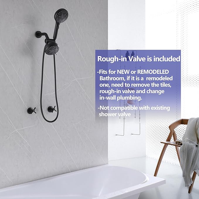 2 Handle Shower Faucet Shower System Complete 2 in 1 Shower Combo Set with Handheld Showerhead Shower Trim Kit Wall Mounted Shower Fixtures Matte Black