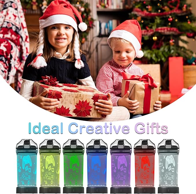 Kids Water Bottle with Video Game Design 3D Glowing LED Light-Tritan BPA Free,Perfect for Back-to-School Season, Girls, Boys, Kids, Holiday Camping, Picnic Gifts - 14 oz Travel Mug
