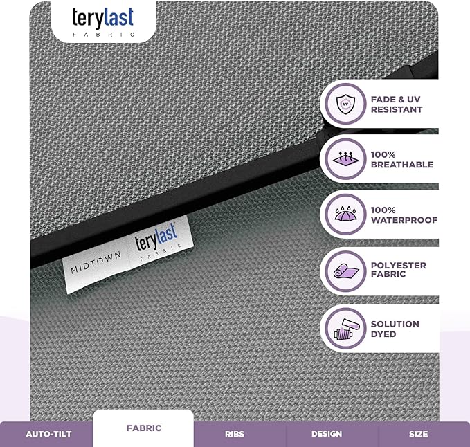 Midtown Umbrellas 10-Year-No-Fade - 10 Ft - UV Proof Matter (Grey) Polyester Fabric - Umbrella Outdoor Patio, Aluminum Frame Large Patio Umbrella for Garden, Pool & Deck - Black Pole