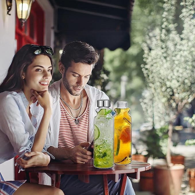 GoldArea Glass Water Bottles - 2 Packs 18oz Glass Bottles with Lids - Ideal for Juice, Juice Cleanses, and Reusable Juicing Bottles，Wide Mouth Liquid Storage Containers for Refrigerator