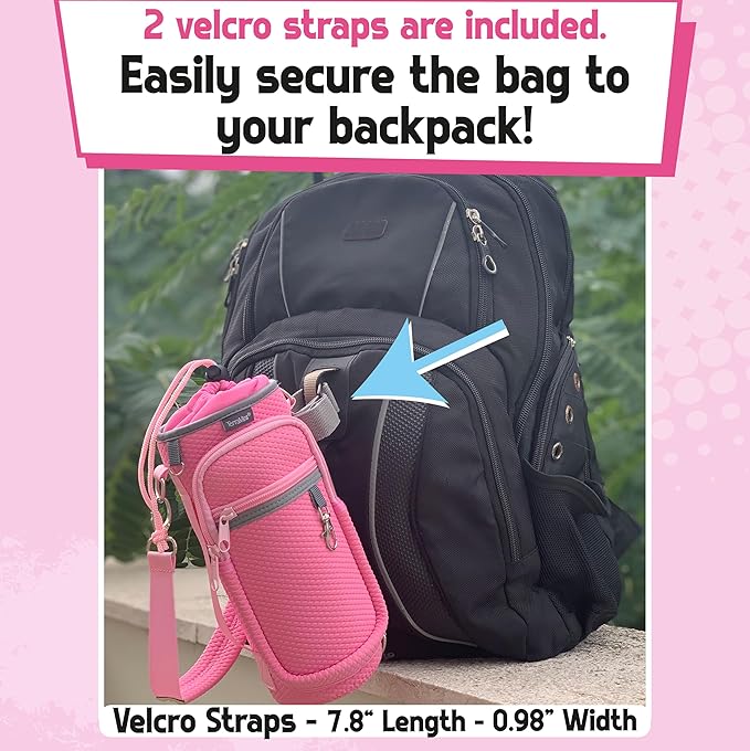 Water Bottle Holder with Strap - Water Bottle Carrier Sling Bag Crossbody with Metal Clips and Rings, Keychain, Extra Small Round Purse, Hook and Loop for Your Bike, Stroller, Backpack