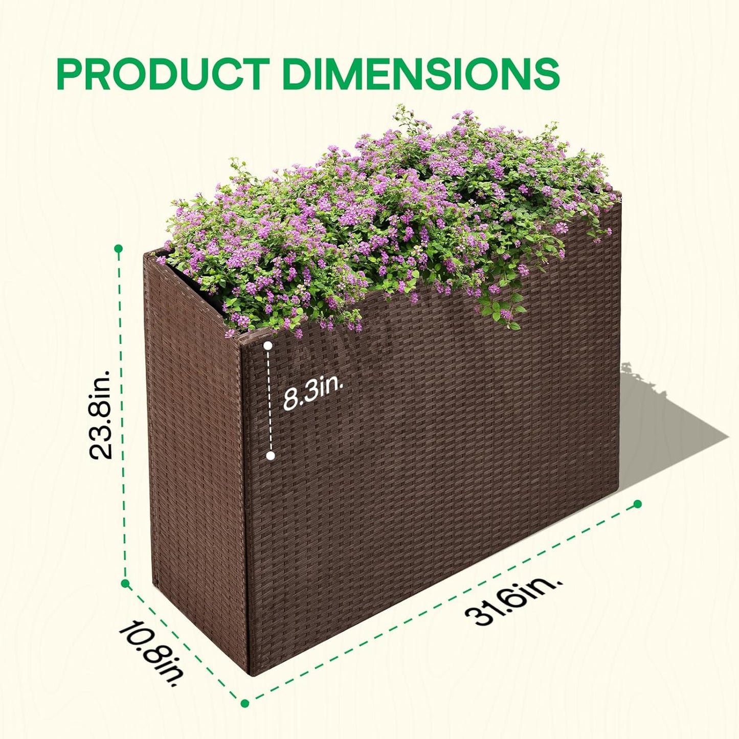 IDZO All Weather Wicker Planter Raised Garden Bed, 24 in Tall Round Rattan Flower Pots, Durable Self-Watering Indoor Outdoor Wicker Planters for Porch Patio Balcony