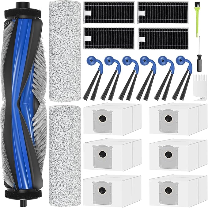 X9 Pro Omni Accessories for ECOVACS X9 PRO OMNI / X9 OMNI Replacement Parts Accessory Kit 2 Anti Tangle Main Brush 2 Roller Mop 6 Dust Bags 6 Side brush 4 Filter 1 Cleaning Brush