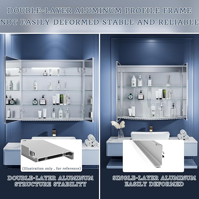 ExBrite LED Lighted Bathroom Medicine Cabinet with Mirror, 32 x 30 Inch, Recessed or Surface Mount, Anti-Fog, Stepless Dimming, Color Temperature Change, Built-in 6000K Sensor Light, Storage Shelves