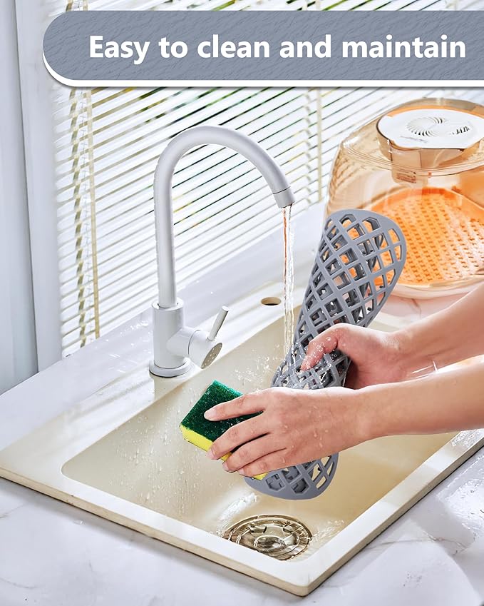 2 Pack Silicone Sink Protector for Kitchen Sink, Lozenge Pattern 12 x 11" Sink Grid Mat Silicone Protectors, Center Drain, Gray