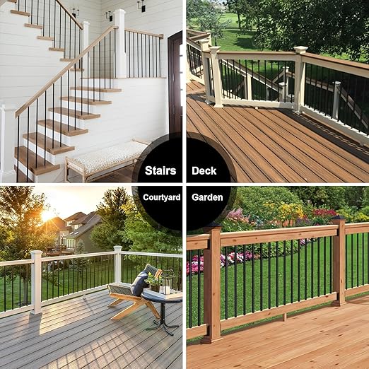 CKE 60 Pack 26" Round Aluminum Deck Balusters, 3/4" Diameter Hollow Round Black Aluminum Balusters for Deck Railing, Metal Deck Baluster Staircase Spindles with Screws/Conector for Railing Fencing R26