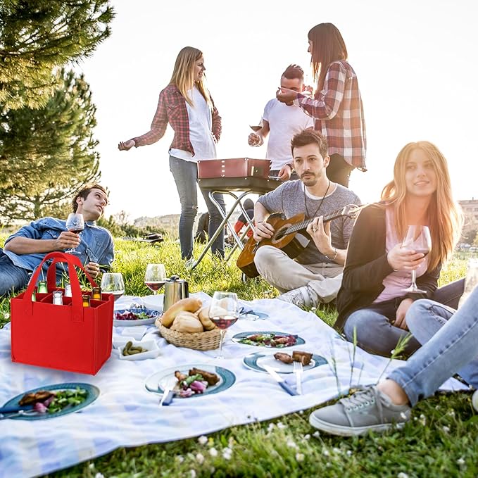 PATIKIL 6 Bottle Wine Carrier Tote Bag, 2 Pack Wine Bottle Carrying Bag with Divider Reusable Wine Storage Bag Felt Grocery Bags Portable Gift Bag, Black