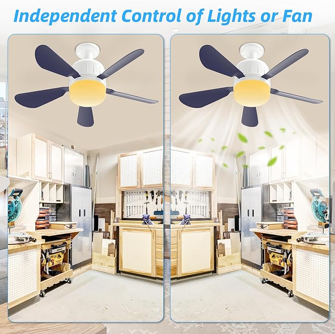 Socket Ceiling Fan Light with Remote: Ceiling Fans with Lights APP Control 3-Speeds 18in Screw in Light Socket Dimmable LED Silent E26/E27 Bulb Socket Small Fans for Bedroom Kitchen Bathroom Garage