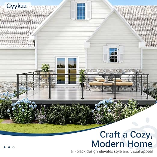 Economical 36" Corner Cable Railing Post, T-Drilled Three-Side Stainless Steel T304 Corner Rail Post, Upgraded Black One-Post Corner Solution, Wire Metal Post for Indoor Outdoor Corner Railing