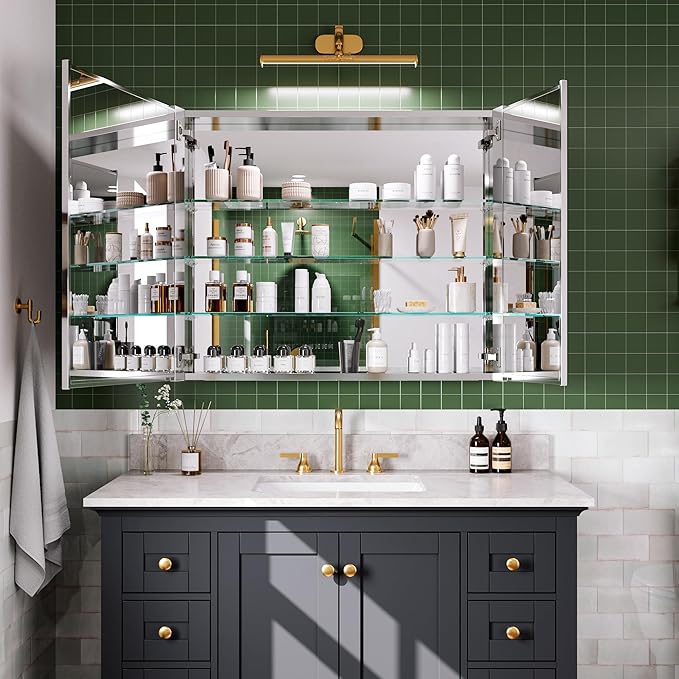 36''×30'' Medicine Cabinet with Mirror Door, Storage Cabinet Vanity Mirror for Bathroom, Blum Hinges, Recessed/Surface Mount, Adjustable Glass Shelves