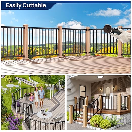 1 Pack 36 in. H x 4 ft. W Porch and Deck Railing Kit Without Post, Aluminum Railing Kit, Black Textured Powder-Coat Finish Rail System for Outdoor Decks, Porches & Balconies (1 Panel)