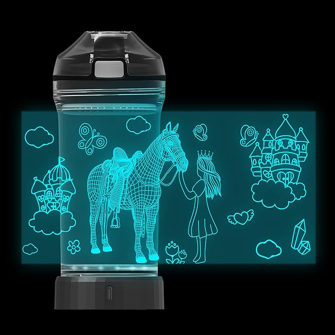 Horse Gifts for Girls, Girl Horse Water Bottle with 3D Glowing Led Light Travel Cups -Tritan BPA Free, Horse Gifts for Birthday, Christmas, Back to School for Child Kids Teens Granddaughter