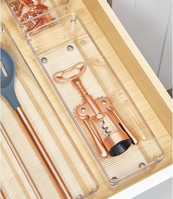 iDesign Plastic Drawer Organizer Bins - Storage for Kitchen, Bathroom, and Desk Drawers - Set of 6 - Clear