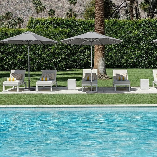 PURPLE LEAF 9 FT Semi-Auto Outdoor Patio Umbrella Market Table Sun Umbrellas with 8 Aluminum Sturdy Ribs for Backyard Deck Garden Pool (Silver Pole Gray Canopy)