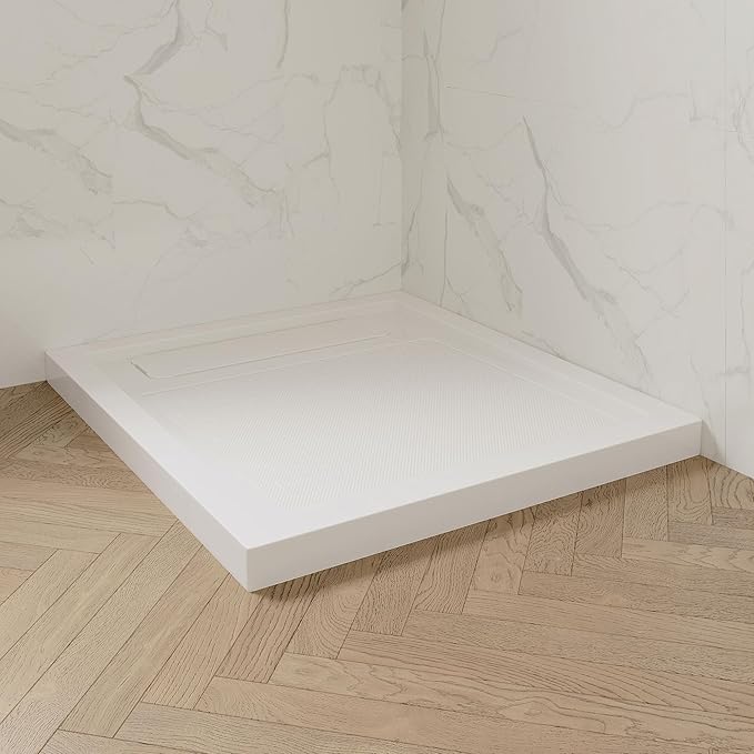 OVE Decors 36-in W x 36-in D Shower Base Pan Square, Hidden Side Drain, White Acrylic, Reversible Design