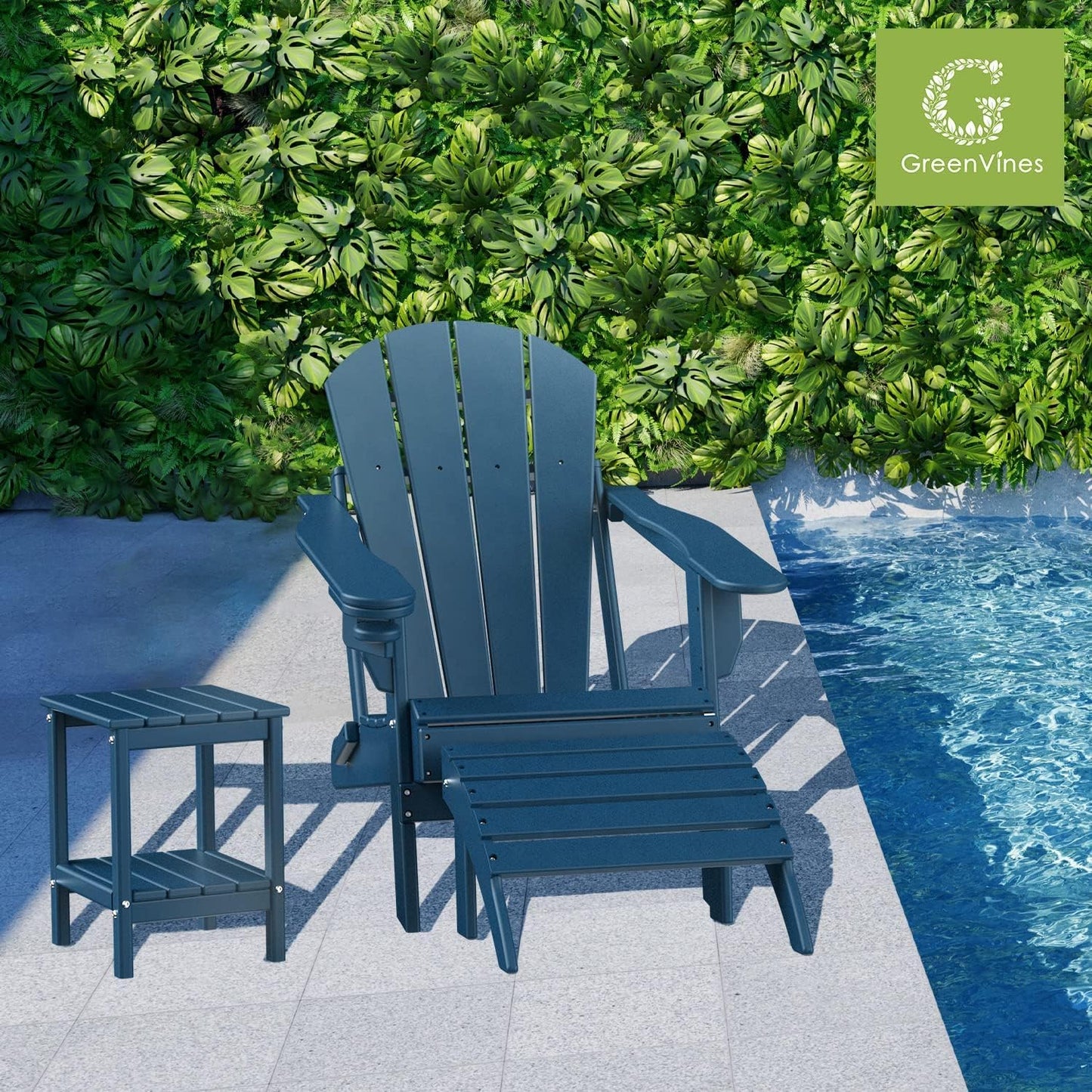 GREENVINES Adirondack-Ottoman | HDPE Plastic | Outdoor Footrest | All Weather | Foot Rest | Foot Stool | Blue | for Adirondack Chair | for Patio Backyard Pool