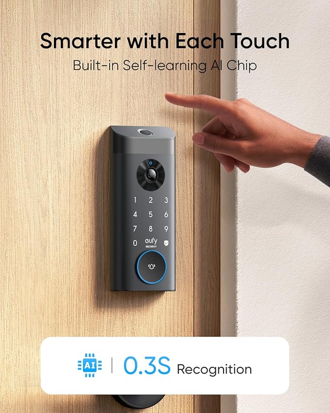 eufy Security Video Smart Lock E330, 3-in-1 Camera+Doorbell+Fingerprint Keyless Entry Door Lock, Smart Built-in Wi-Fi Deadbolt for Front Door, Auto Lock, App Remote Control, Easy Installation