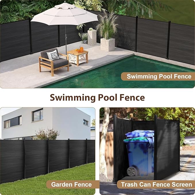 6x6 FT Wood Composite Privacy Fence Panel,Outdoor AC Unit Cover, Pool Equipment Screen, Trash Can Barrier | Weatherproof, Easy Installation, Durable Composite Fencing (Black with 1 Post)