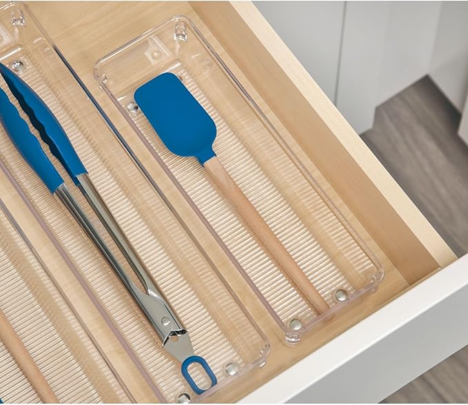 iDesign Recycled Plastic Drawer Organizer, Set of 2, The Linus Collection – 4" x 16" x 3", Clear Bins