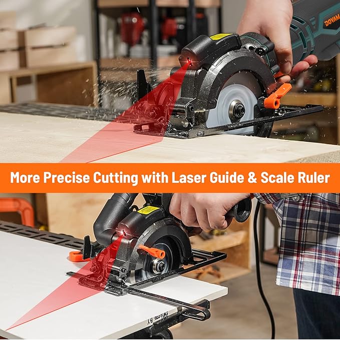 Circular Saw, 5.8A 4-1/2" Circular Saw w/Laser, Metal Auxiliary Handle, 6 Blades (4½", 4¾"), Cutting Depth 1-11/16" (90°), 1-3/8" (45°), Ideal for Wood, Soft Metal, Plastic, Tile - MCS01A