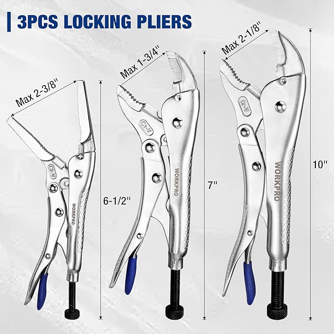 WORKPRO 3-Piece Plier Set - Long Nose, Curved Jaw, Fast Release with Hex Keys