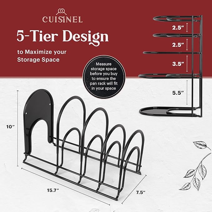 Cuisinel Pots and Pans Organizer - 15" Heavy Duty Skillet Rack - 2 Pack - Kitchen Counter/Cabinet Organization Storage - Holder for Cookie Sheet, Cutting Board, Cast Iron Cookware, Dish, Lid Stand