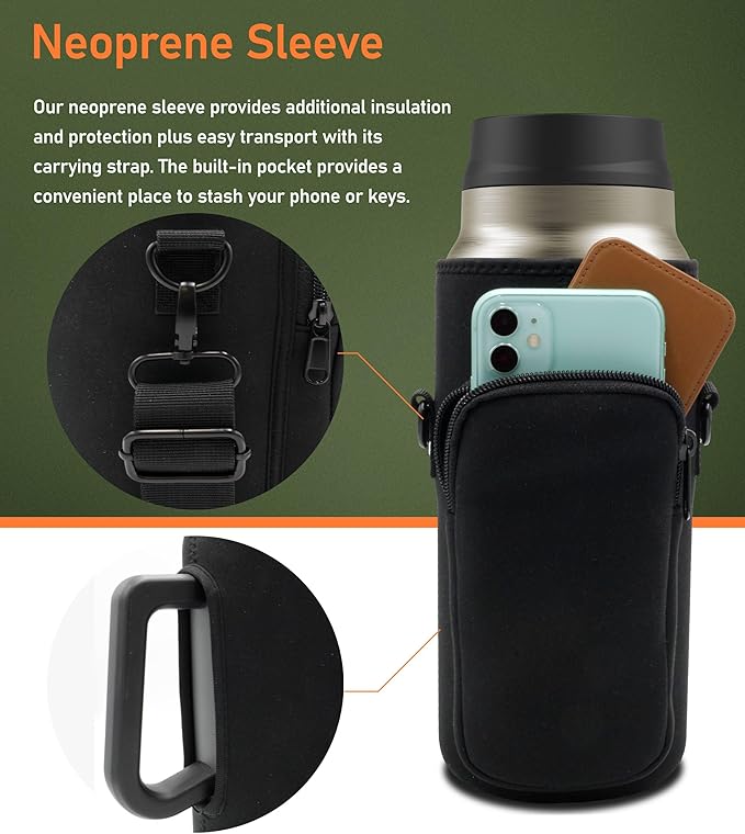 Filtered 64 oz Tumbler with Handle and Carrier Bag - Insulated Wide Mouth Water Bottle with Ahlstrom Filter System, Spill-proof Straw Lid and Padded Shoulder Strap (Stainless Steel)