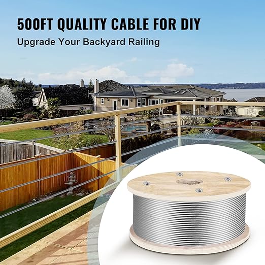 VEVOR 3/16 Stainless Steel Wire Rope 500ft, T316 Steel Wire Cable, Deck Railing 1x19 Strands Construction, 4200LBS Breaking Strength for Stair Handrail Clothesline