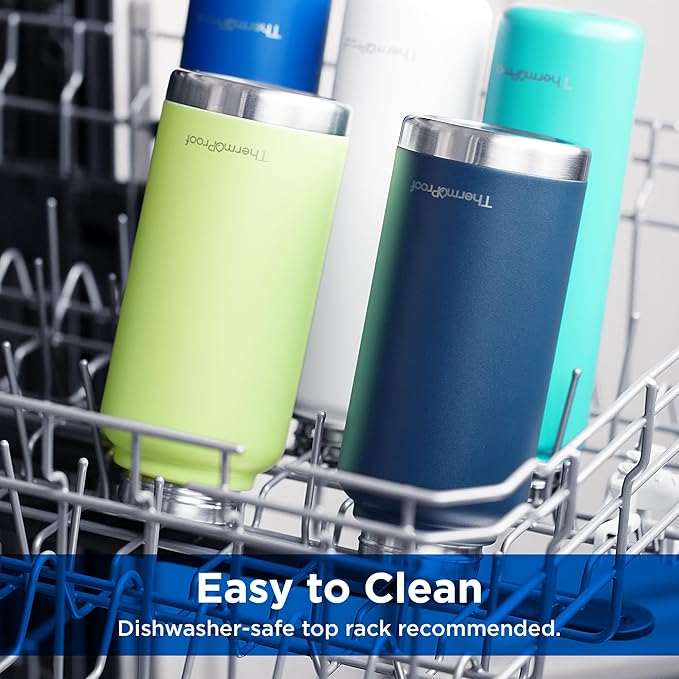 ThermoProof Double Walled Vacuum Insulated Stainless Steel Water Bottle - 32oz, Straw Lid & Spout Lid - Leak Proof - Gym, Hiking Bottles for Men, Women & Kids - Hot & Cold (Navy 32oz)