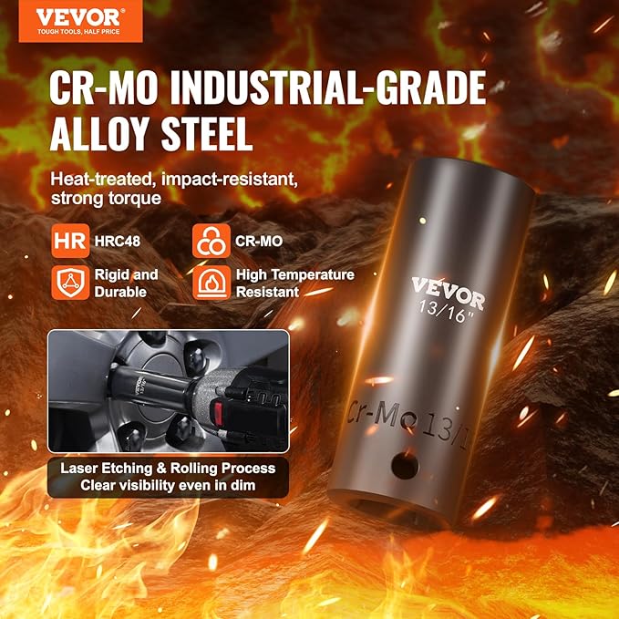 VEVOR Impact Socket Set 3/8" & 1/2" Socket Set 59PCS SAE 5/16" to 1-1/4" and Metric 6-32mm, 6 Point Cr-Mo Alloy Steel for Auto Repair, Easy-to-Read Markings, Rugged Construction, Storage Case