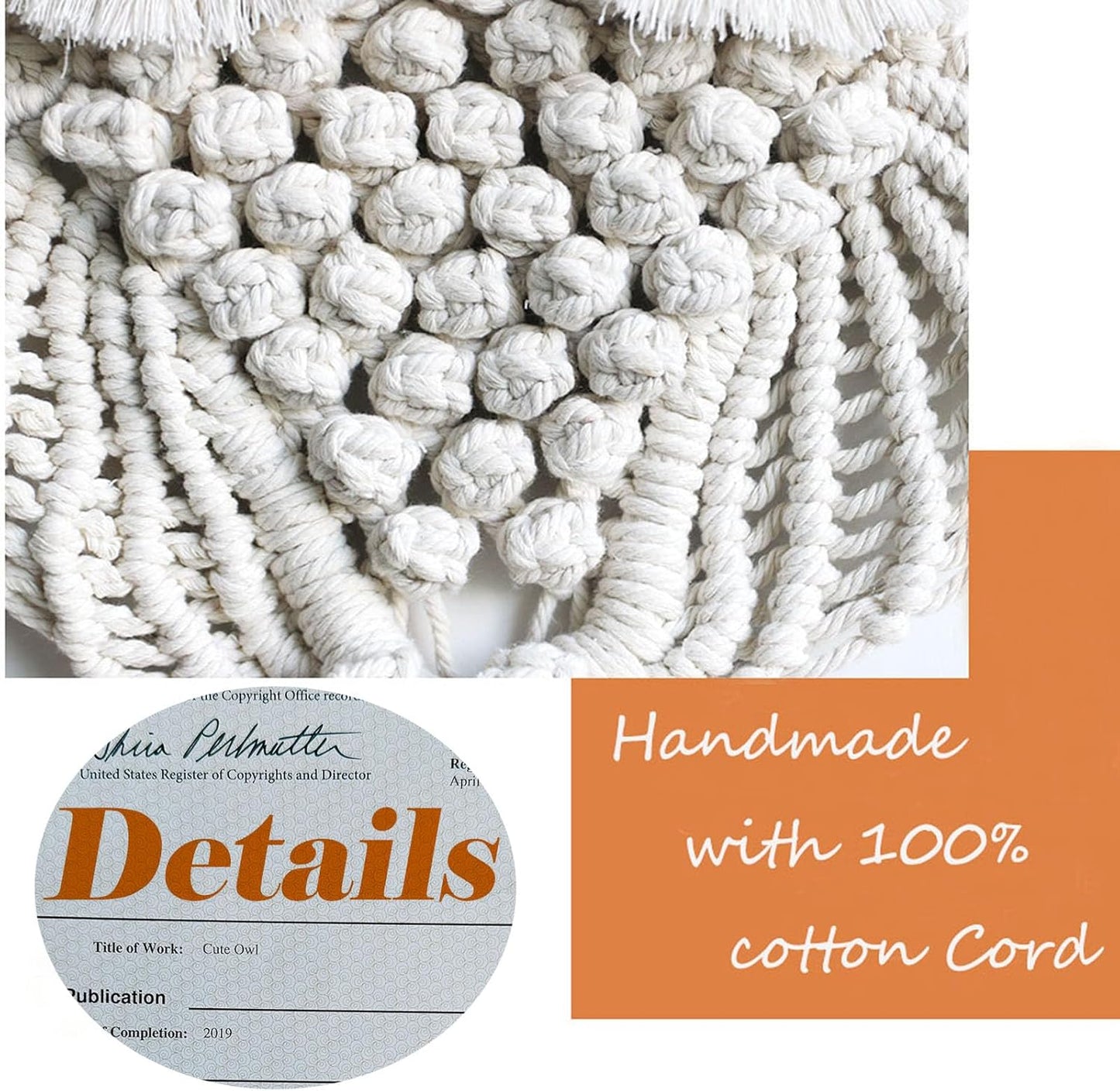 Owl Macrame Wall Hanging-Hand Woven Boho Tapestry-Macrame Wall Decor -Owl Decor for Bedroom, Living Room, Nursery (Beige-Large)