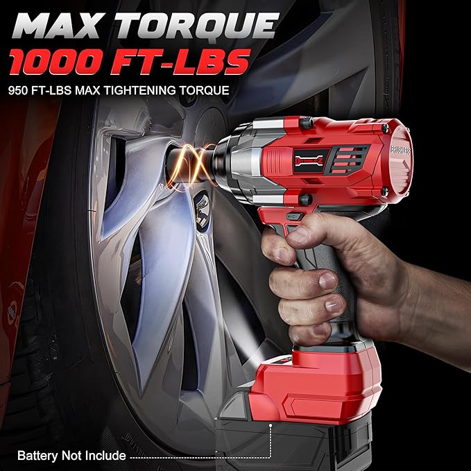 Cordless Impact Wrench 1/2" Compatible with Milwaukee 18V Battery, 1000Ft-lbs(1360N.m) High Torque Impact Driver, Brushless Electric Impact Gun with 4-Mode Speed, LED Work Light for Car(Bare Tool)