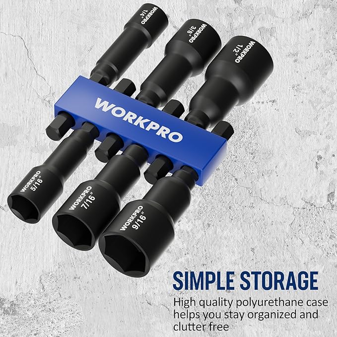 WORKPRO 6 PCS Magnetic Nut Driver Set, Metric & SAE, 1/4" Hex Shank, Drill Socket Set, Impact Driver Bit Set, 1/4” to 9/16”, Chrome Vanadium Steel