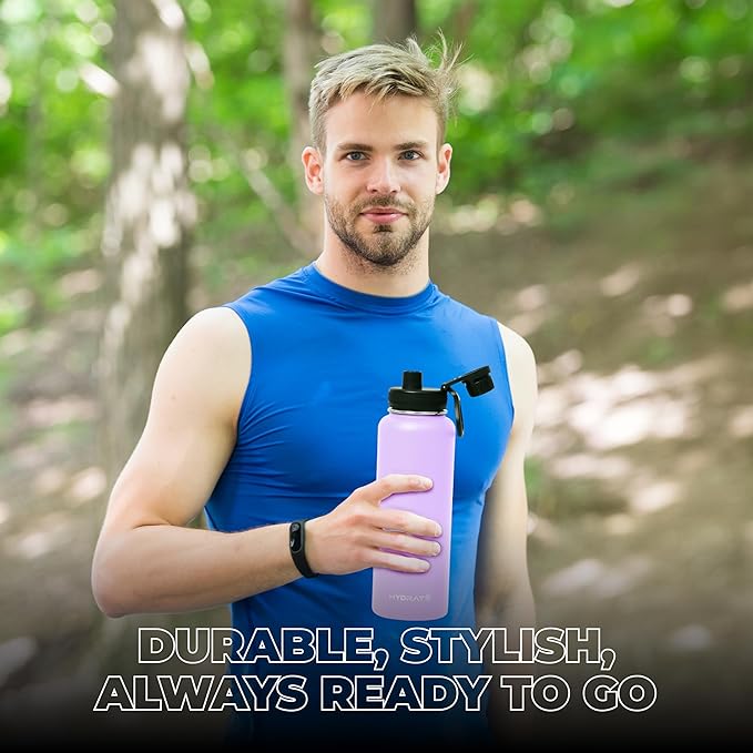 HYDRATE Insulated Stainless Steel Water Bottle - Large Reusable Flask with Leak-Proof Design and Convenient Handle - Double Vacuum Insulation for School, Work, or Adventure