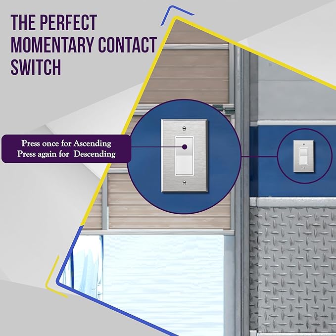 ENERLITES Momentary Contact Decorator Switch for Garbage Disposals, Garage Door Switch, Spring Release Paddle, 120-277VAC 15A, Single-Pole, UL Listed, 91245-W, White